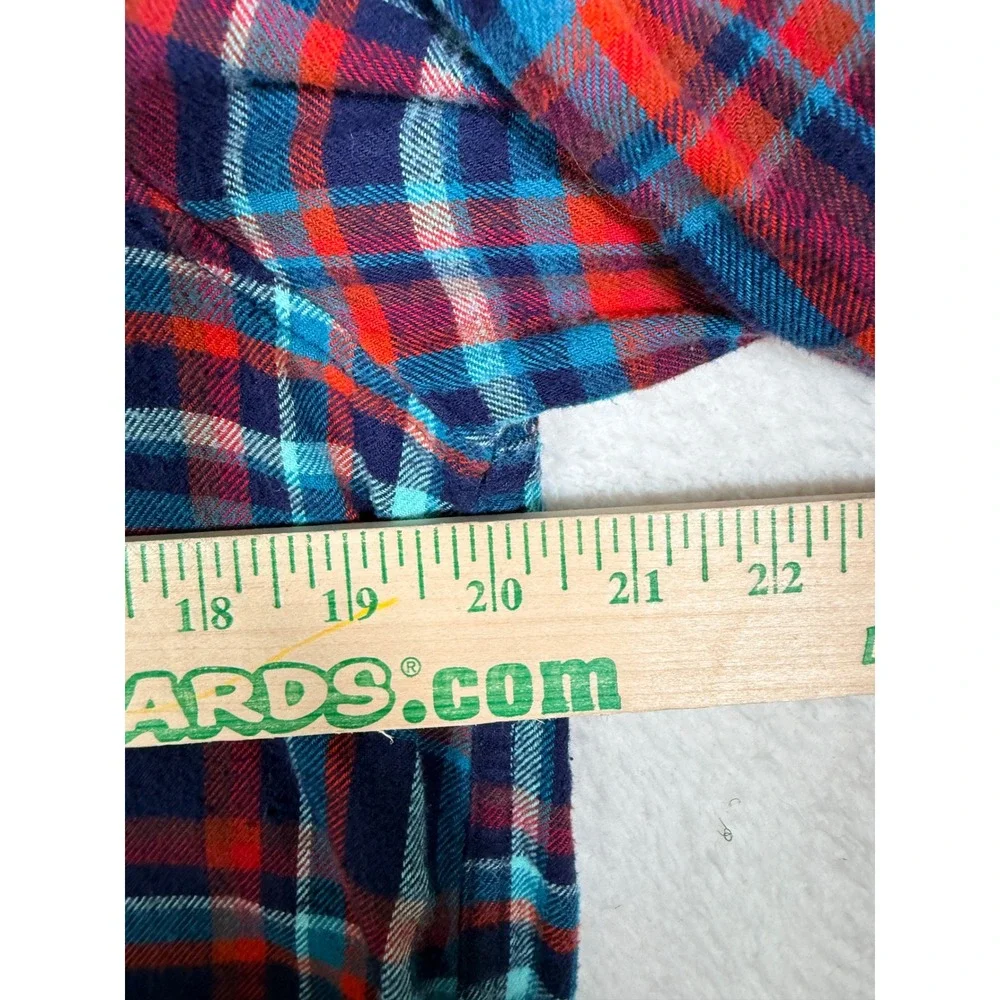 Lands End Boys XXL 18-20 Hooded Flannel Shirt Red Blue Plaid Button Up 525170